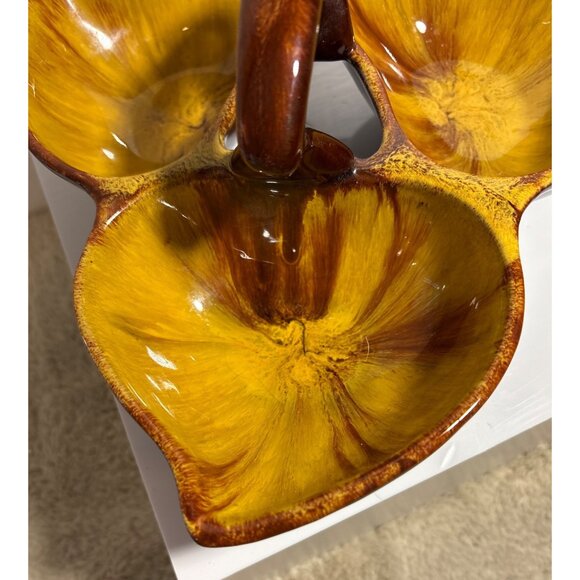 Blue Mountain Pottery Divided Dish Harvest Gold Nuts Condiments Candy Handle MCM - Picture 3 of 9